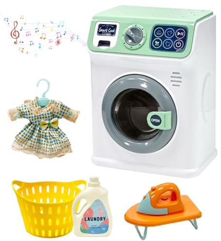 BAYMI Lavadora Juguete, Washing Machine para Niños a Partir de 3 Años, Lavadora Interactiva con Tambor Giratorio y Sonido para un Juego Imaginativo Realista (Verde)