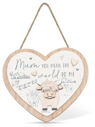Lesser & Pavey Love & Affection Highland Cow Wooden Plaque - Mum For Home Decor & Gift | Wooden and Acrylic Plaques For Home and Office | Ideal Signs & Plaque Birthday Gifts For Women & Men