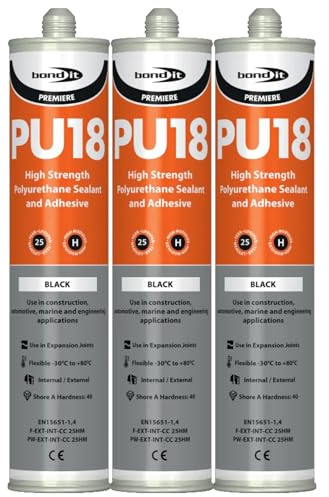 Bond It PU18 High Strength Polyurethane Adhesive and Sealant – 3x Black, 310ml | Sealant Adhesive – Oil & Chemical Resistant | Flexible Sealant for Engineering – Construction – Automotive & Marine