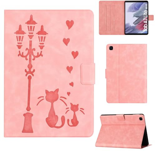 Rosbtib Funda para Samsung Galaxy Tab A7 Lite 2021 8.7 Modelo SM-T225/T220 Funda Protectora de Piel sintética con Soporte, Una Pareja de Gatos íntimos bajo una farola, para Galaxy Tab A7 Lite, Rosa
