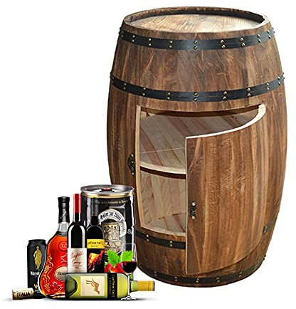Rustic Wine Barrel Drinks Cabinet for Bar Terrace Wooden Wine Cellar Decor with Lock Whisky Storage and Winery Charm Brown 80x58cm