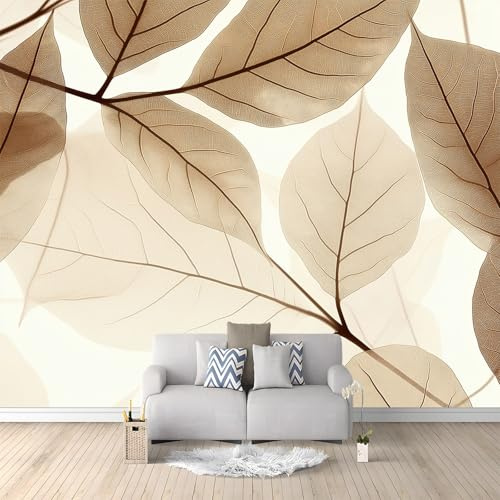 WHUOEUCO Vlies Fototapete Transparente Blätter 300x210 cm Foto Tapete Art Wandtapete, Schlafzimmer Wohnzimmer Moderne Motivtapeten, 3D Effekt Bildtapete Wand Dekoration