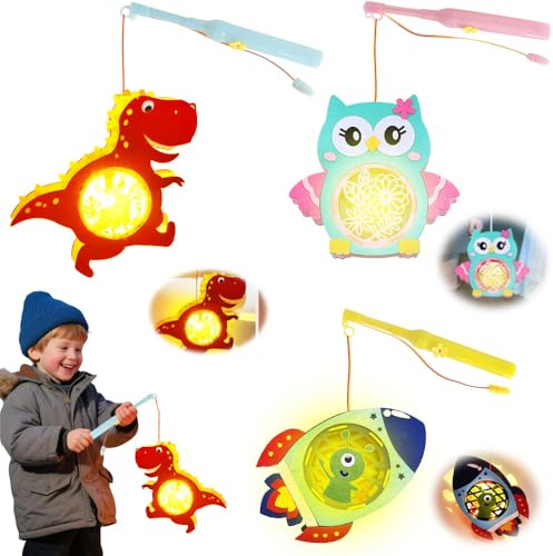 BIZOI Laternen Bastelset, 3 Stück Laternen Bastelset für Kinder, Martinslaterne mit Laternenstab, Laterne Basteln Lampions Kinder, Filz Laternenrahmen DIY Laterne für St. Martin Weihnachten Party