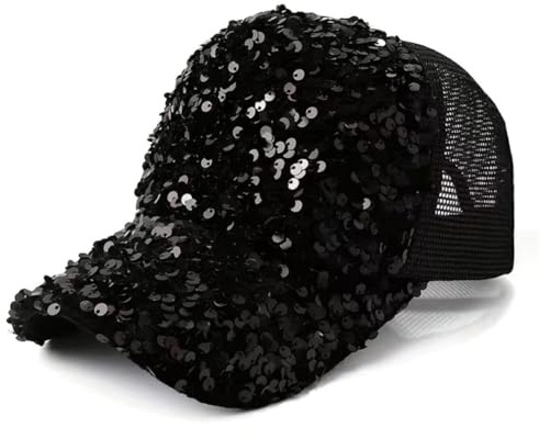 GreatRise Baseball Cap Damen mit Pailletten Glitzer Sommer Baseballkappe Atmungsaktiv Netz Sonnenhut Verstellbare Sonnenmütze Sonnenschutz Kopf Mütze Hip Hop Hut für Outdoor Sport Festival