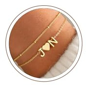 Turandoss Armband mit 2 Buchstaben Armband Damen Gold Geschenke für Frauen | Armband Herz 2 Buchstaben Armband Mädchen, Geburtstag Geschenke für Frauen Freundin Mädchen Schmuck, 14K Vergoldete