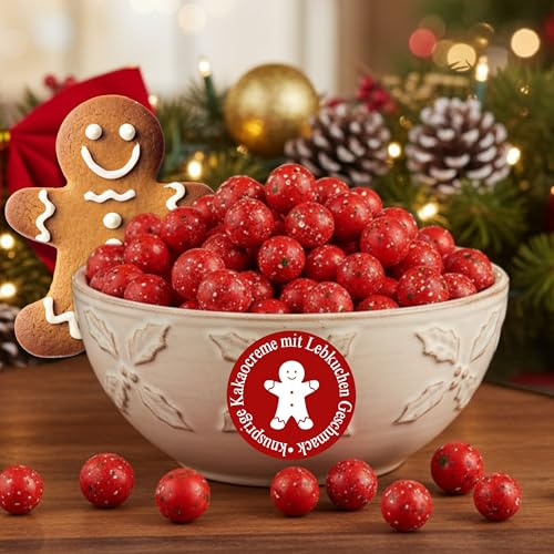 EinsSein 0,1kg Süßigkeiten Weihnachten Crispy Schokokugeln Lebkuchengeschmack rot Gastgeschenke Süssigkeiten Candy Sweets | Mitgebsel Gäste Weihnachtsfeier Wichtelgeschenk | Lebkuchen Kugeln