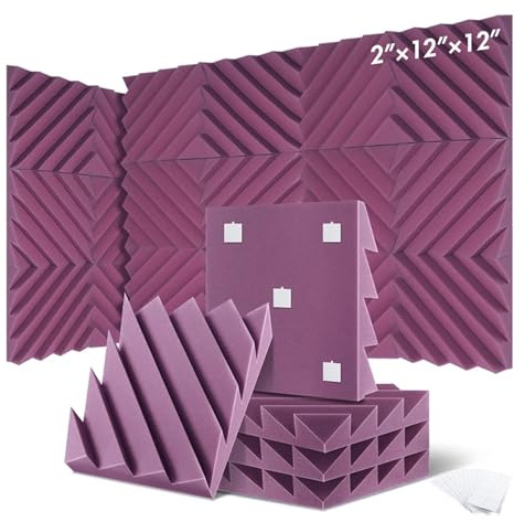 Soundproof Wall Panels 12/24 Pcs Home Studio Acoustic Absorption Panel Groove Sound Absorber High Density 3d Decorative Wall Panels(LXC-Purple,12 Pcs,High Density)