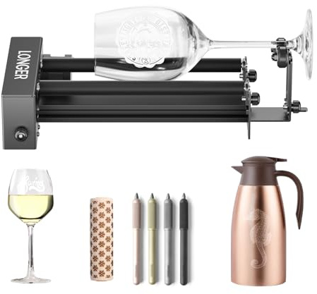 LONGER Professioneller 360° Laser Gravierteller & Halterung - Y-Achsen-Rotations-Set für zylindrische Objekte (6-100mm), kompatibel mit Ray5 & anderen Lasergravierern