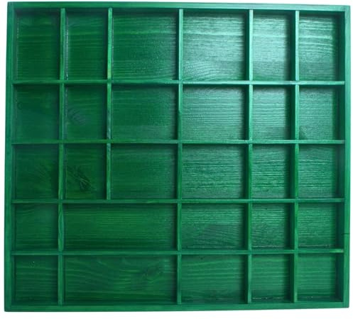 WooDeeDoo Wooden 28 Compartments Display Trinkets Shelf - Hand-Stained - Green - Gloss - Rectangular Wall Shadow Box Collectables Miniatures Crystals Decorative Rack - 45 x 40 x 3.5 cm