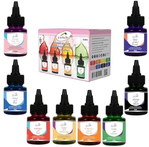 Farbello Colorant Alimentaire Liquide – 8 × 25 ml | Colorants Alimentaires à Base d’Eau | Couleurs Comestibles pour Gâteaux, Crèmes, Boissons & Desserts | Halal, Hautement Pigmenté, Qualité Profession