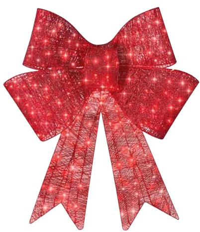 Lmyaicp Lazo navideño XL preiluminado de 122 cm (48) – Decoración navideña LED Grande para Exteriores e Interiores con 8 Funciones de luz, Temporizador Integrado (48 × 42 × 7)