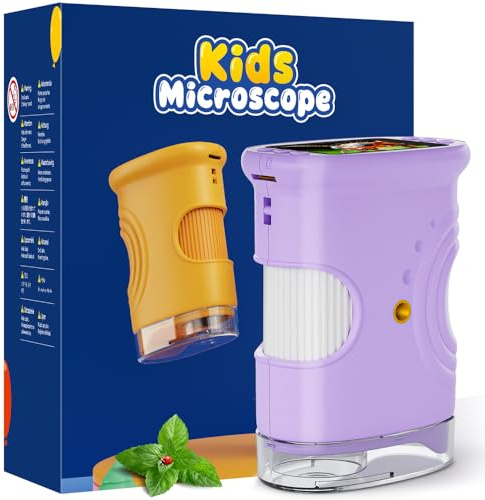 Mikroskop für Kinder, Temodu 2.0 Bildschirm, 1000X USB Tragbares Taschenmikroskop, Wiederaufladbares Tragbares Mikroskop, Mikroskope Anschluss an PC, Science draussen ab 3 Jahren (382-Purple)