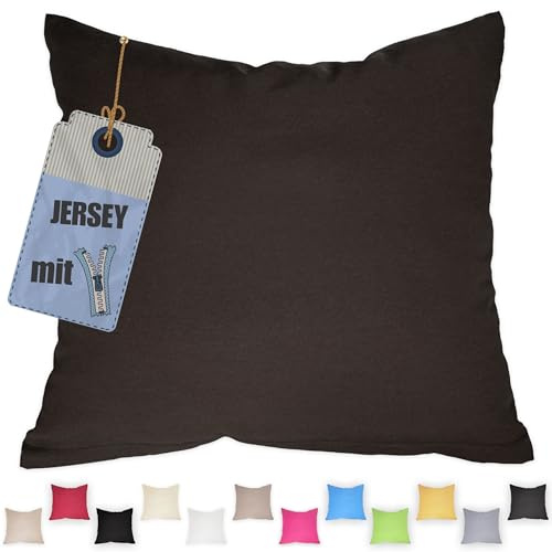 Jersey Kissenbezug 80x80 cm Braun – Baumwolle Kissenhülle | Kopfkissenbezug mit Reißverschluss - elastischer Kissen Überzug für Zierkissen, Kopfkissen - pflegeleicht & atmungsaktiv
