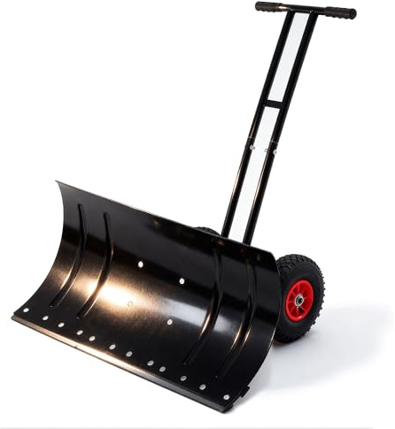 Jaxenor Pelle à neige avec roues, à deux barres, en métal, avec extra large de 74 cm, pelle à neige, réglable en hauteur sur 5 niveaux (108-24,5 cm), pliable et légère, noire