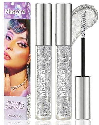 Glitter Mascara - 2Pc Silber Glitzer Wimperntusche, Langanhaltend, Volumen & Verlängerung Schimmer Glitzer Wimperntusche, Wasserfeste Schimmerndes Make-up mit Feinem Funkeln für Augen Mascara beuatys