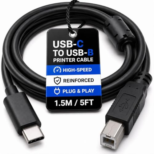 USB-C to Printer Cable, USB Type C to B, MIDI Keyboard & Scanner Lead, 1.5M | Compatible with HP, Canon, Epson & Brother. The ideal data connection for digital pianos, DACs & audio interfaces.