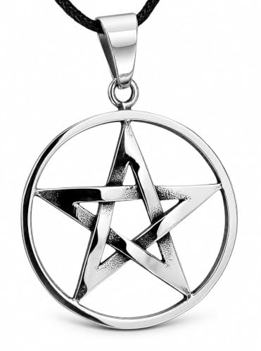 Großer Pentagramm Anhänger aus Edelstahl mit Panzerkette 45-65 cm