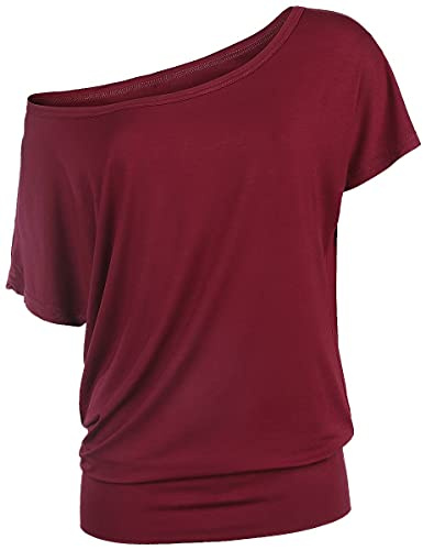 RED by EMP Damen Bordeaux-rotes lockeres Basic T-Shirt lässig geschnitten mit breitem Bund L