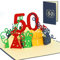 LINPOPUP® Pop-Up Karte 50 Geburtstag, 3D Geburtstagskarte mit Umschlag, Happy Birthday - Gutscheinkarte zum Geburtstag, Geschenk für Freund, Mann, Jubiläum, 50 Zahl blau, N21