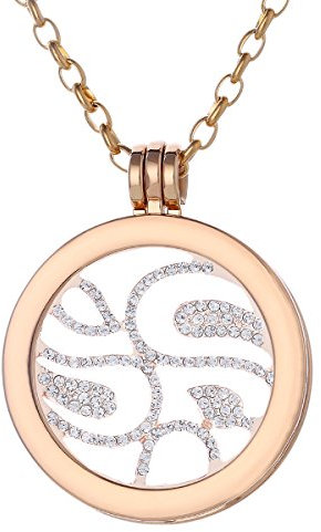 Morella Halskette Damen Gold 70 cm Edelstahl mit Anhänger und Coin 33 mm in Schmuckbeutel Glücksmuster Rosegold