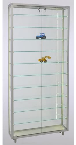 MHN Sammlervitrine & Standvitrine 19 x 78 x 183,5 cm – Flache Glasvitrine zur Wandaufstellung, abschließbar, Spiegelrückwand – ohne Beleuchtung – für Modellautos, Modell-Eisenbahn oder Figuren