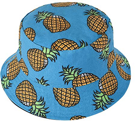 ZLYC Unisex Früchte Druck Sonnenhut Strandhut Fishermütze Outdoor-Hut,Blau Ananas 2,Einheitsgröße