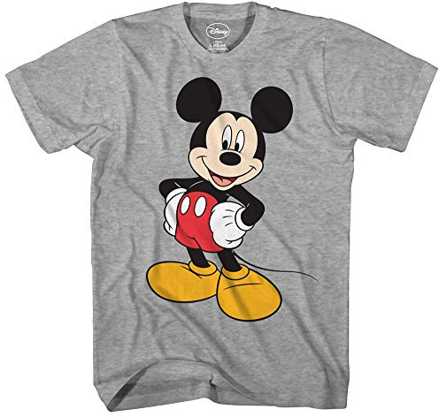 Disney Men's Classic Mickey Mouse Full Size Graphic Short Sleeve T-Shirt, Heather Grey, L