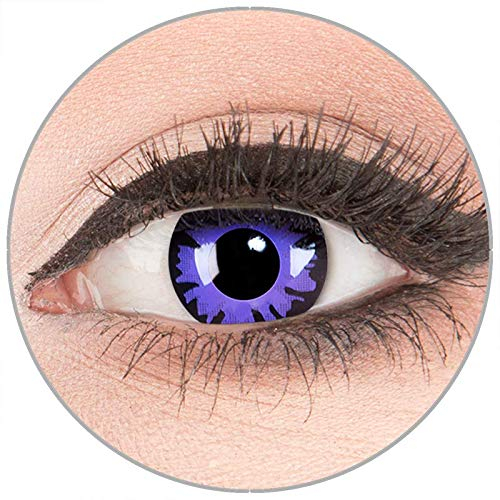 Farbige Kontaktlinsen zu Fasching Karneval Halloween in Topqualität von 'Glamlens' ohne Stärke 1 Paar Crazy Fun lila schwarze 'Toxic Plum' mit Behälter