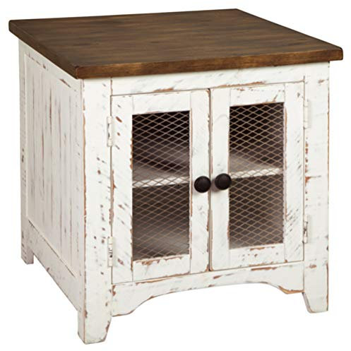 Signature Design by Ashley Wystfield Bauernhaus-Beistelltisch mit Stauraum, Used-Look, Weiß und Braun