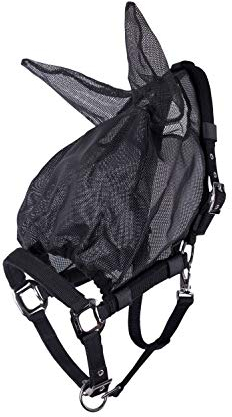 netproshop Kombination Halfter mit Abnehmbarer Fliegenmaske mit Ohren Schwarz Pony/Full, Groesse:Full, Farbe:Schwarz