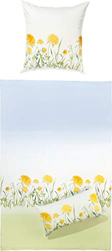 Erwin Müller Bettwäsche Mako-Satin grün-gelb-blau-weiß Größe 1x 200x220 cm + 2X 40x80 cm