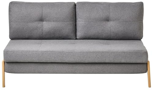 Beliani Schlafsofa 2-Sitzer Dunkelgrau Stoff Stoffbezug Gesteppt Hohe | Grau, Für 2 Personen, Ohne Armlehnen, Schaumstoff-Füllung, Wellenfederung, Sitzhöhe 39 cm, Mit Schlaffunktion, 100% Polyester