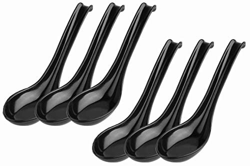 Happy Sales HSSP-MLDBK6, Melamine Soba, Rice Spoons, Asian Chinese Won Ton Soup Spoons, 6 pc Black Ladle Soup Spoons