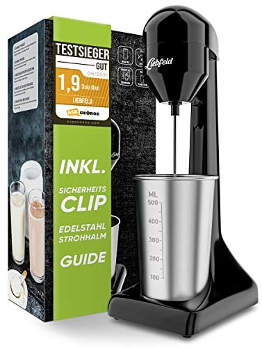 Liebfeld Shaker à protéines électrique – Mixeur plongeant avec gobelet en acier inoxydable de 500 ml – Shake protéiné et milkshake, fitness, blanc d'œuf, mixeur à smoothie, mixeur à smoothie