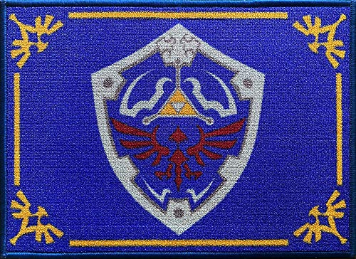 BERONAGE The Legend of Zelda Fußmatte Shield 50 x 70 Schmutzfangmatte mit Rutschfester PVC Unterlage Fußabtreter Triforce Links Awakening Breath of The Wild Fußabstreifer Außen und Innen pflegeleicht