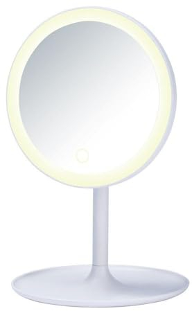 WENKO LED Kosmetik-Standspiegel Turro - Kosmetikspiegel, Leucht-Spiegel, Spiegelfläche: 16.5 x 16.5 cm Spiegelfläche ø 18 cm, Kunststoff, 18 x 28 x 18 cm, Weiß, 28 x 18 x 18 cm