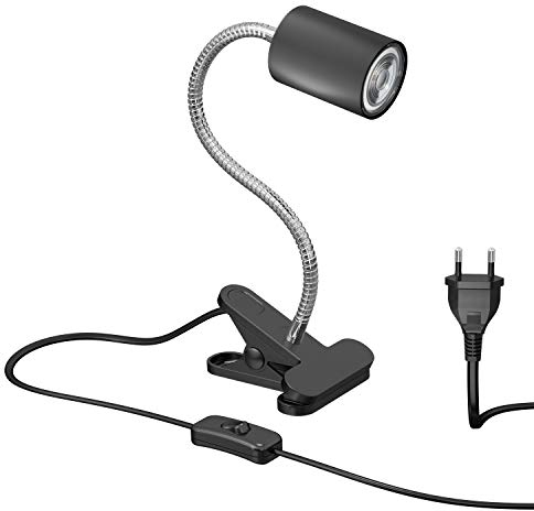 ledscom.de Klemmleuchte WAIKA mit Schwanenhals und Schalter schwarz matt, inkl. GU10 LED Lampe (warmweiß, 5,4W, 510lm, 50°)