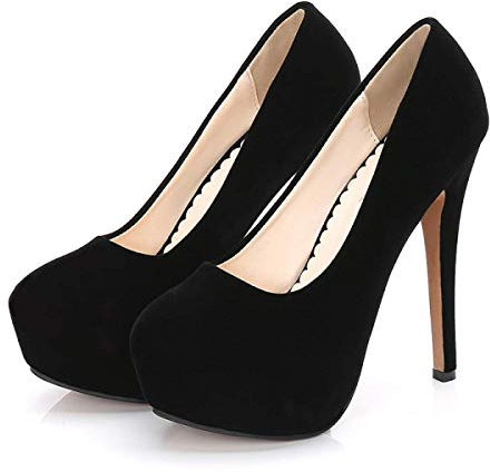 Damen High Heels sexy Wildleder Stiletto Plateau Pump Elegante runde Zehen Slip-In Brautschuhe Pumps Damenschuhe 42