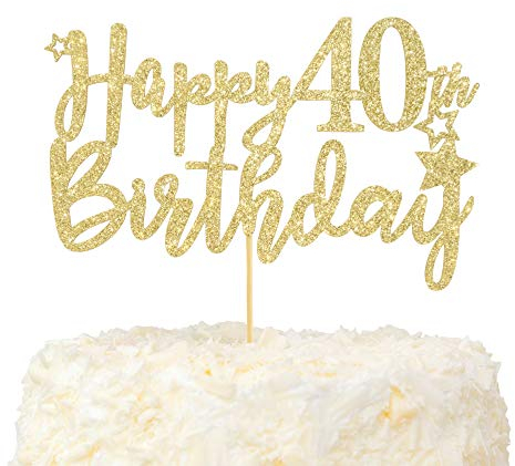 LOVENJOY 40 Geburtstag Frauen und Männer Tortendeko Hallo 40 Gold Glitzer Happy 40th Birthday Cake Topper für Party Dekoration
