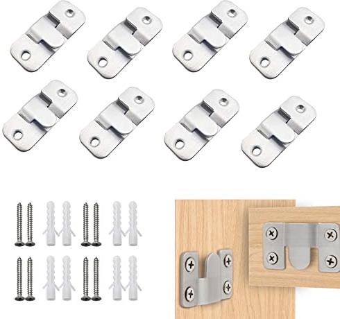 12 Pezzi Staffa di Montaggio Nascosta, Fibbia ad Incastro Hardware, Staffa di Montaggio Gancio per Mobili,per Specchi e Cornici per Foto (Argento)