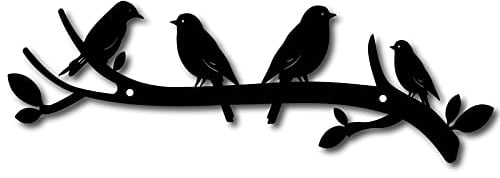 CREATCABIN Liebesvögel Auf Einem AST Metall Wand Dekor Baum Kunst Metall Vogel Garten Wandkunst Schilder Schwarz Hängen Für Weihnachten Halloween Dekoration Indoor Outdoor Garten 12x4inch