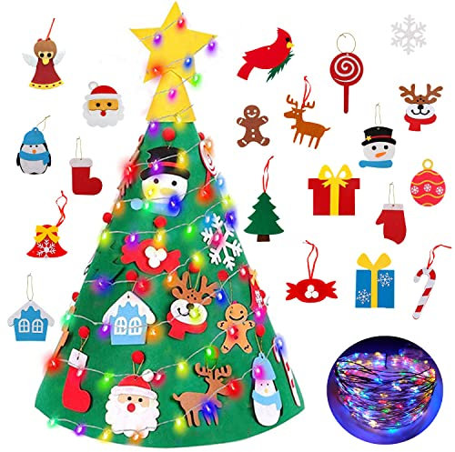 3D Albero Natale Feltro con luci per Bambini Regalo 90 cm Albero di Natale in Feltro Stump Stereo Bambino Magico Conico 20 Piccoli Ornamenti della Staccabili regali