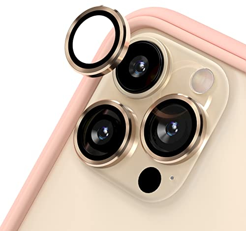 [Pack of 3] RHINOSHIELD Camera Lens Protector Compatible with [iPhone 13 Pro/13 Pro Max] | Impact Protection-High Clarity and Scratch / Fingerprint Resistant 9H Tempered Glass with Aluminum Trim-Gold