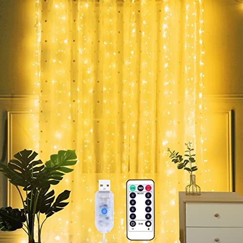 Yizhet Cortina de Luces 3mx2m, 200 LED Luces Cortina Navidad, 8 Modos Luces de Cadena de Cortina Impermeabile Luz de Cortina LED para Decoración de Bodas, Navidad, Ventana, Fiestas (Blanco Cálido)