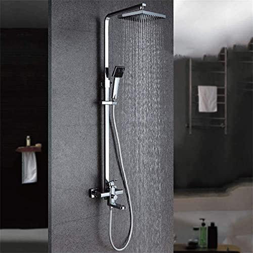 CHLDDHC Handbrause Wasserfall Quadratischer Thermostat-Duschmischer Edelstahl Duschpaneel Multifunktion Messing-Duschsystem Verstellbares Chrom