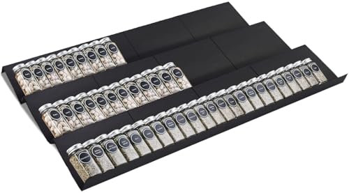 Khordin Expandable Spice Drawer Rack Organizer Insert for Kitchen Cabinet - Multi Tier Adjustable Spice Storage Shelf for Seasoning and Jar, Pack of 12