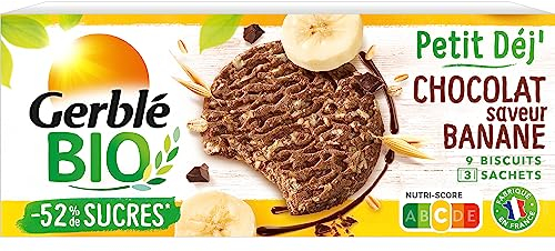 Gerblé Bio Biscuit Choco Banane – Biscuits Bio Gourmands, Sans Huile de Palme, Riche en Fibres, Saveur Chocolat et Banane, 3 Sachets de 3, 132 g