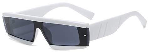 Long Keeper Sonnenbrille - Futuristische Cyberpunk-Style-Brille Rechteckige Linse UV-Schutz Rechteckige Sonnenbrille Damen Herren (Weiß)