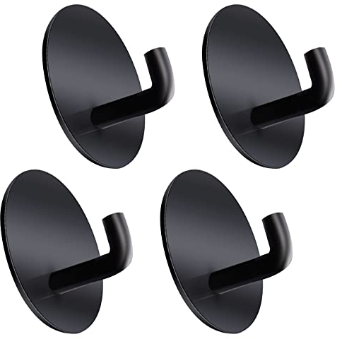 TamBee 4 Pack Self Adhesive Hooks Heavy Duty Wall Door Hooks Office Home Kitchen Bathroom Closet Sticky Hooks for Hanging Coats Towels Keys Hooks - Black