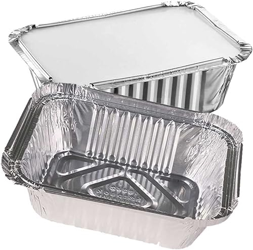 CafeTEq Aluminium Foil Food Trays (No 2) Containers Including Lids Perfect for Storage Freezing Roasting BBQ Meal Prep Takeaway (50)